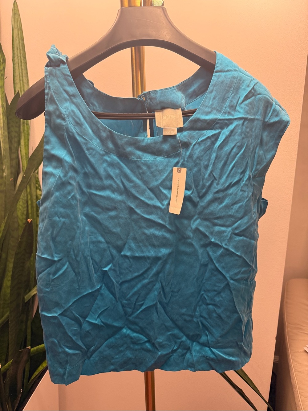 Anthropologie Asymmetrical Teal Blue Women's silk top